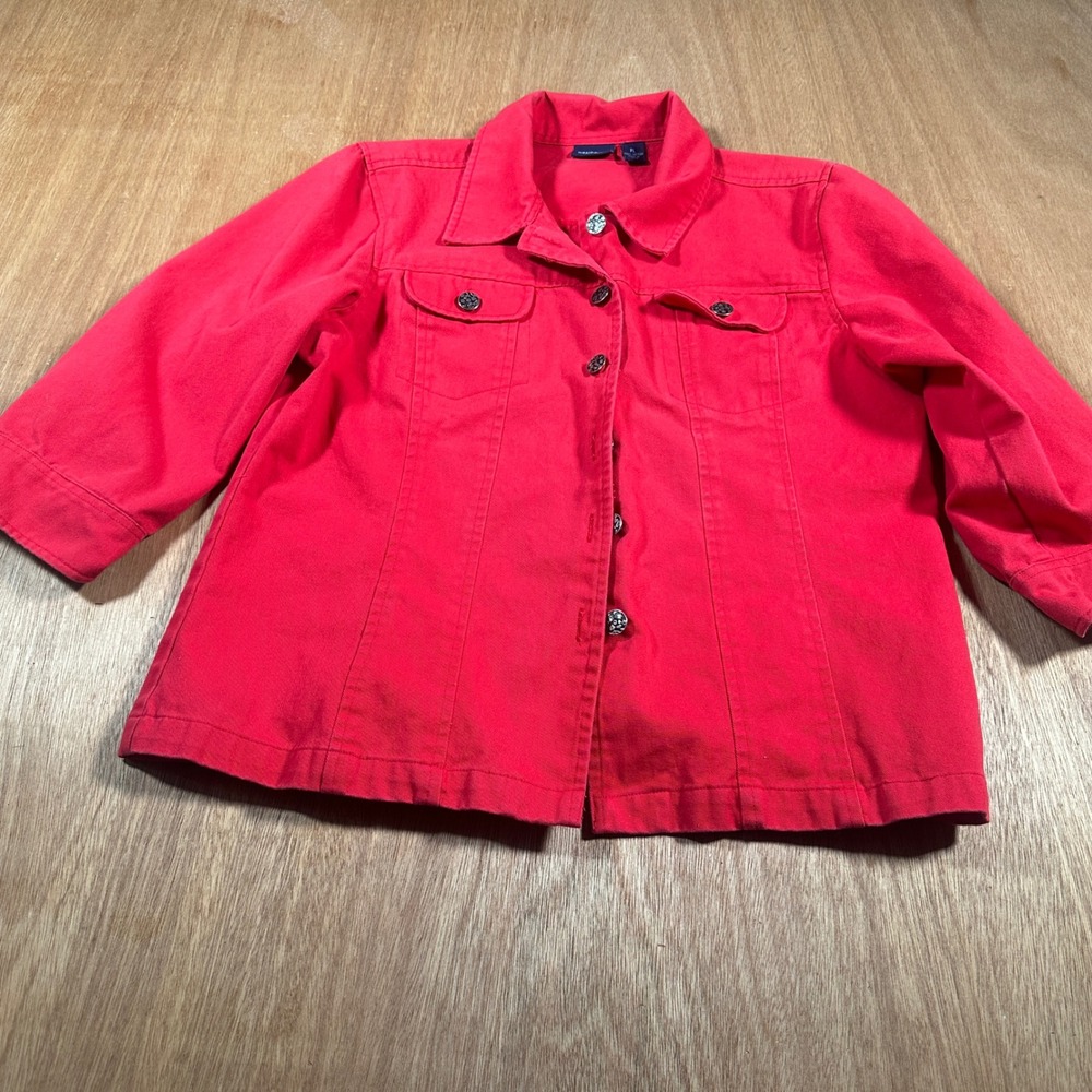 Westbound Petites Denim Jacket Women PL Red Cotton Button Down Casual Classic